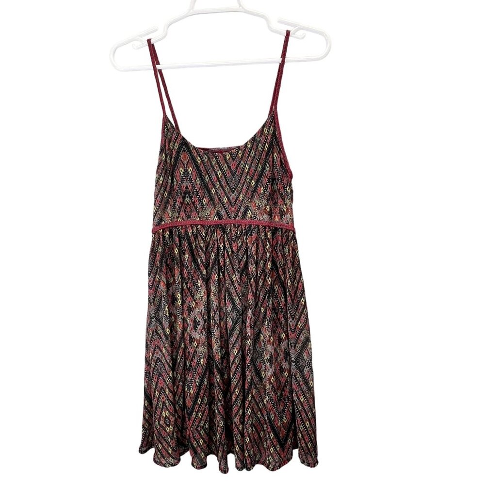 Free People Babydoll Dress XS Strappy Geometric Periscope in the Sky Black Red